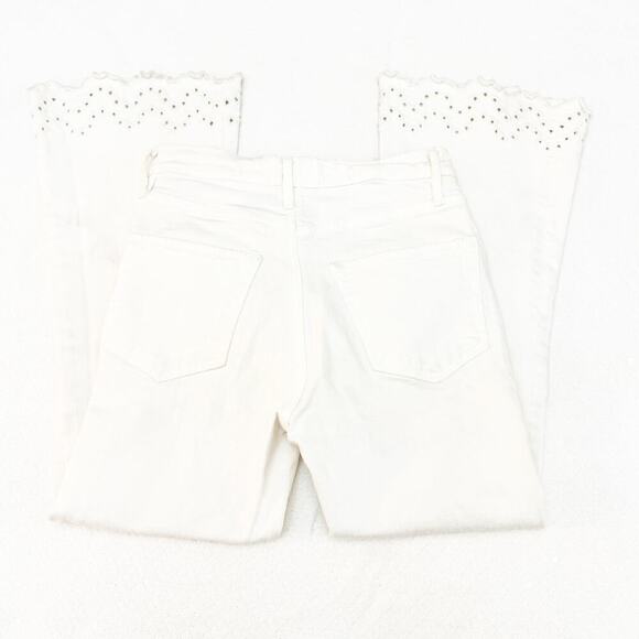 Frame Le High Flare Eyelet Hem Lace Trimmed White Jeans Denim 26 Waist* - Picture 6 of 7